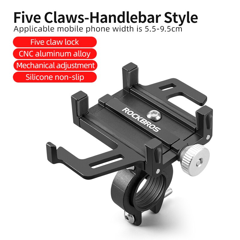 ROCKBROS Motorcycle Electric Bicycle Phone Holder Smartphone CNC Aluminum Alloy Bracket Five Claws Mechanical Bike Phone Holder: WHITE