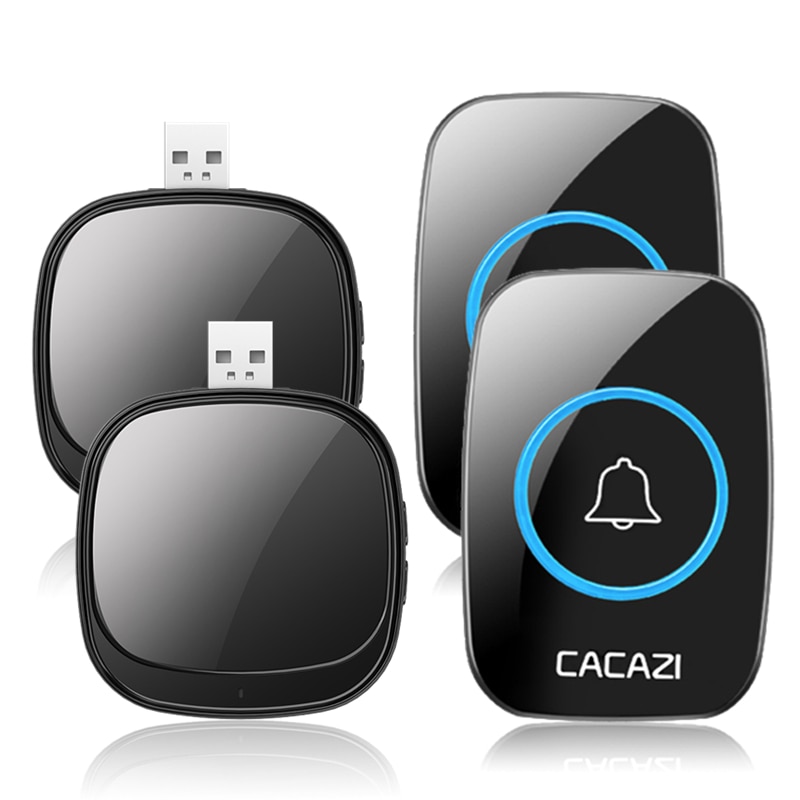 CACAZI Wireless Doorbell USB Plug Receiver 150M Remote Battery Call Ring 1 2 3 Button 1 2 3 Receiver Door Bell A01 Black