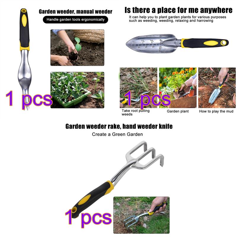 Juego de herramientas manuales de jardinería, rastrillo y pala de mano con escamas para trasplante, deshierbe, cultivador, paleta, herramientas de mango ergonómico antideslizante: 3pcs