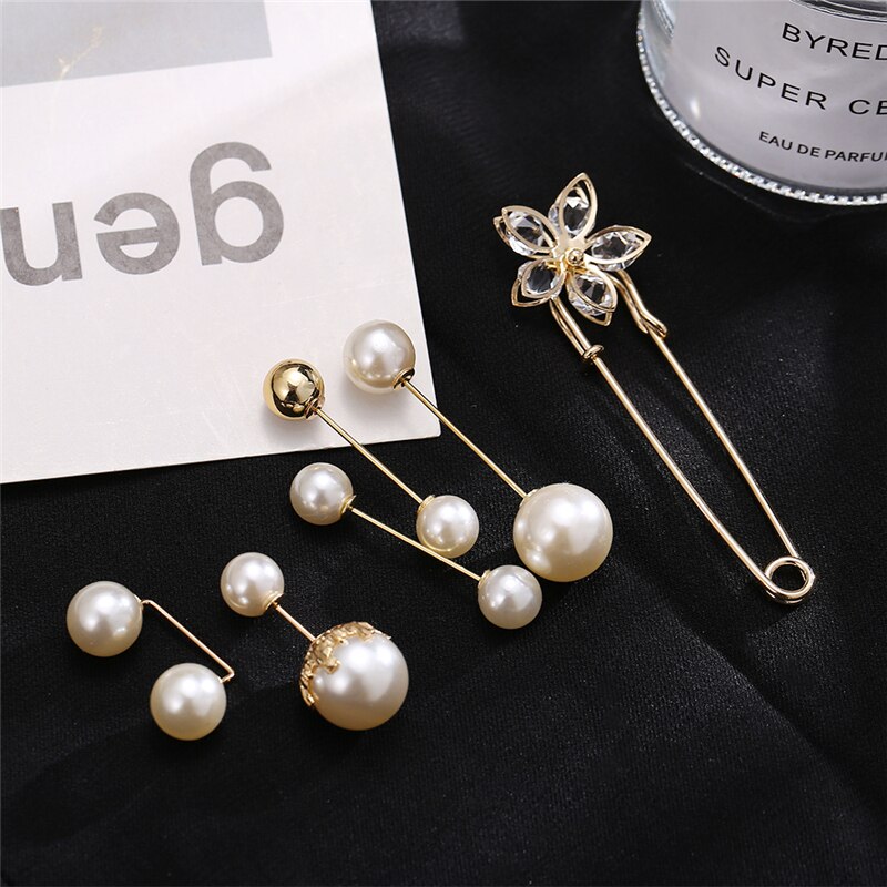 17KM-Alfileres de ropa de perlas Vintage para mujer, conjunto de broches con hebilla para vestido y pantalones, accesorios de tendencia, joyería,: CS5309205