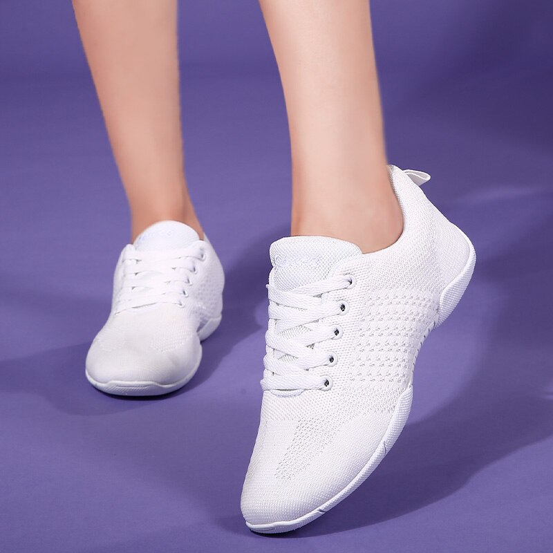 White Aerobic Shoes Children's Adult Fitness Shoes Gymnastics Sports Dance Shoes for Women Cheerleading Shoes Women's Square