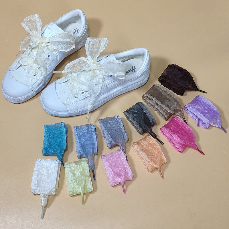 Cordones de Organza con volantes anchos de 4cm, 18 colores, lazo de hilo de gasa, cordones anchos, , belleza, zapatos informales blancos,