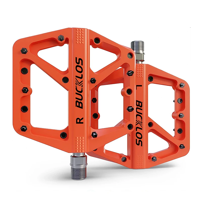 BUCKLOS MTB Bike Pedals Sealed Bearing Mountain Road Bicycle Flat Pedal Platform Ultralight 9 16'' Platform Pedals Bicycle Part: Red