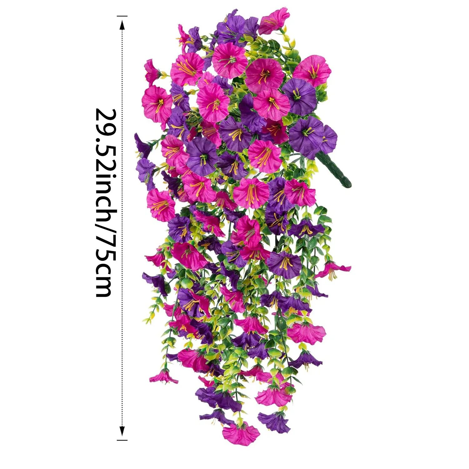 Flores artificiales colgantes, plantas de seda sintética, moradas, gloria matutina, enredaderas largas, resistentes a los rayos UV, realistas para decoración de jardín y balcón