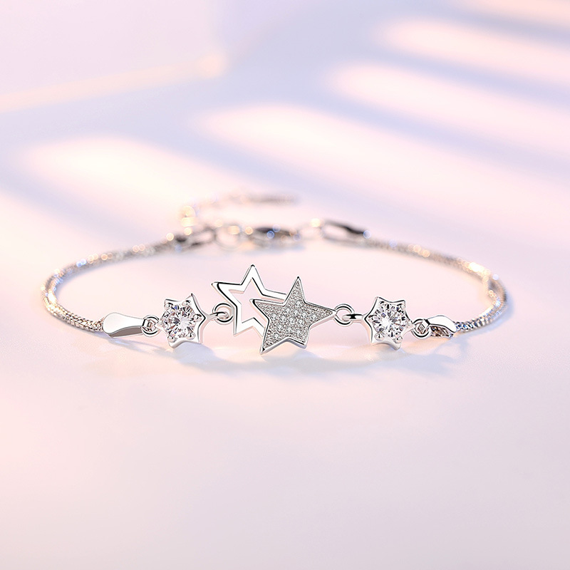 925 Sterling Zilveren Box Ketting Zirkoon Star Charm Armband Voor Vrouwen Meisjes Party Wedding Trendy Sieraden Accessoires Sl076: white