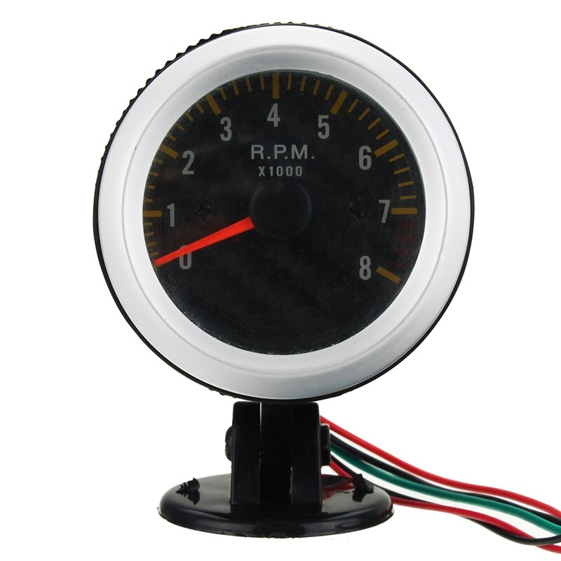 2 Inch 52Mm 0 - 8000 Rpm Rev Tacho Gauge Auto Toerenteller Carbon Fiber Gezicht Gele Led