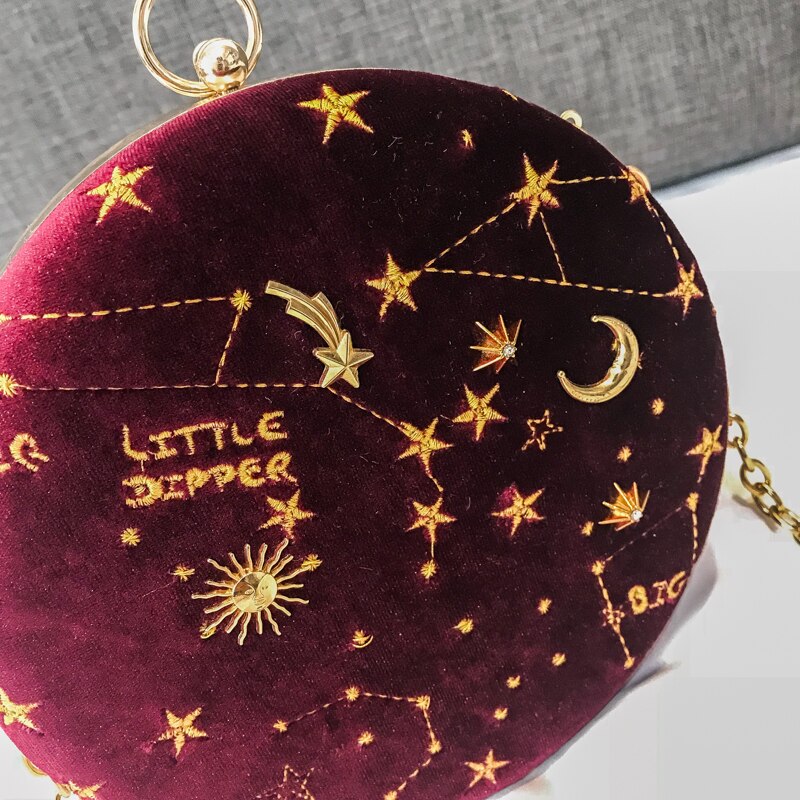 2020Starry sky Rund Wildleder Schulter Tasche Kette gürtel frauen Crossbody Messenger Taschen Damen Geldbörse Weibliche Runde Handtasche