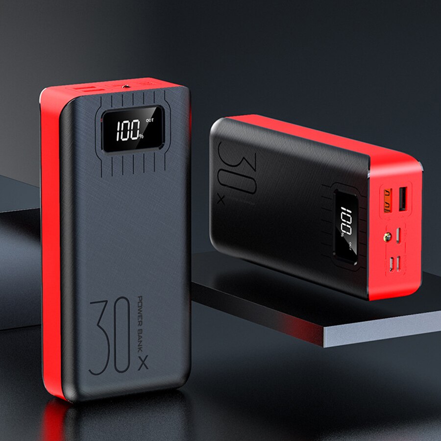 30000mAh Power Bank TypeC Micro USB QC Fast Charging Powerbank LED Display Portable External Battery Charger For Xiaomi iPhone: Red