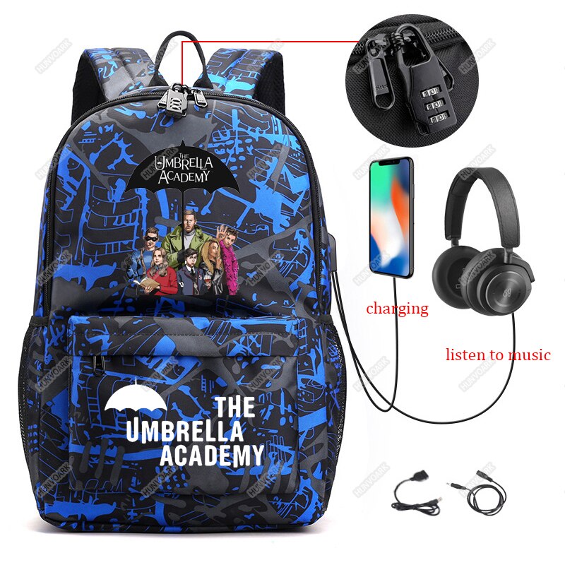 The Umbrella Academy Backpack Students Capacity School Bags For Boy Girl Teenager USB Charge Computer Anti-theft Laptop Mochilas: MULTI