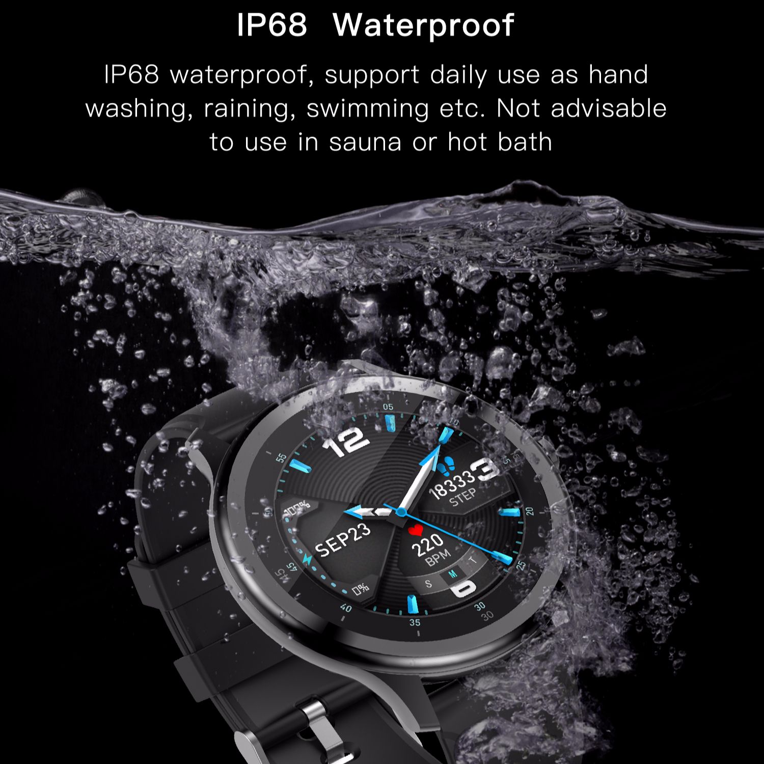 Smart sports watch, pulse meter, stopwatch, calorie, sleep monitor, wristwatch smart activity waterproof IP67