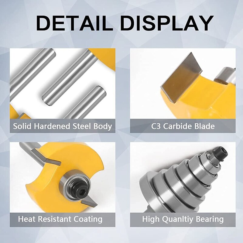 1/4 Inch Shank Rabbet Router Bit with Bearings,Router Bit Set for Multiple Depths 1/8, 1/4, 5/16, 3/8, 7/16, 1/2 Inch