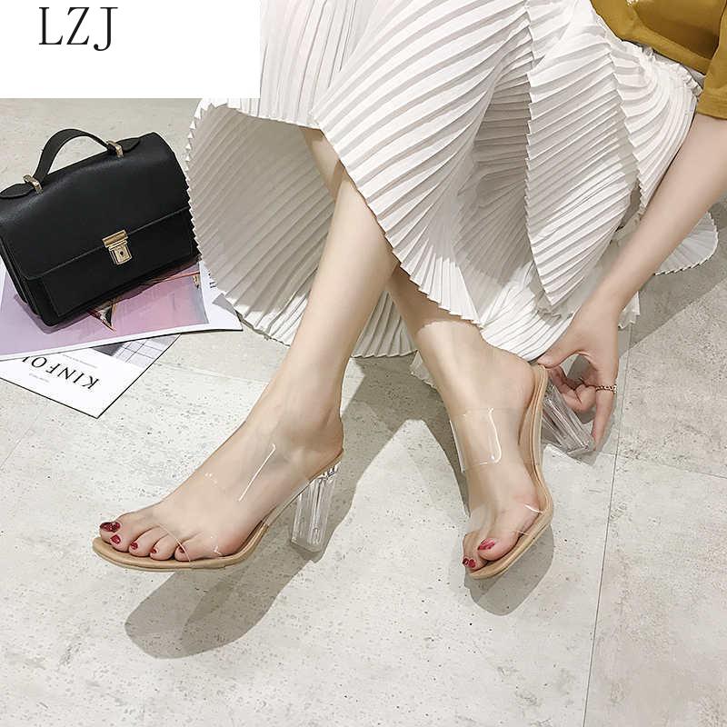 Klare hæle hjemmesko kvinder sandaler sommersko kvinde gennemsigtige høje pumps bryllup jelly buty damskie høje hæle