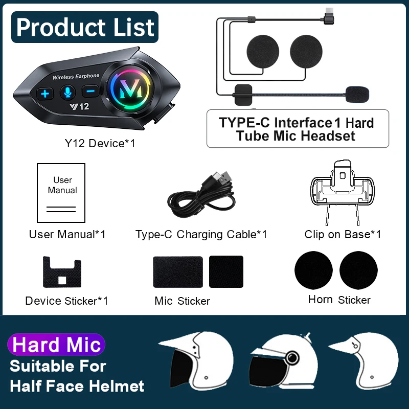Casque Bluetooth étanche pour casque de moto, appel mains libres, réduction du bruit sans fil, lumière RVB, téléphone de sauna, BTAllemands: Bleu