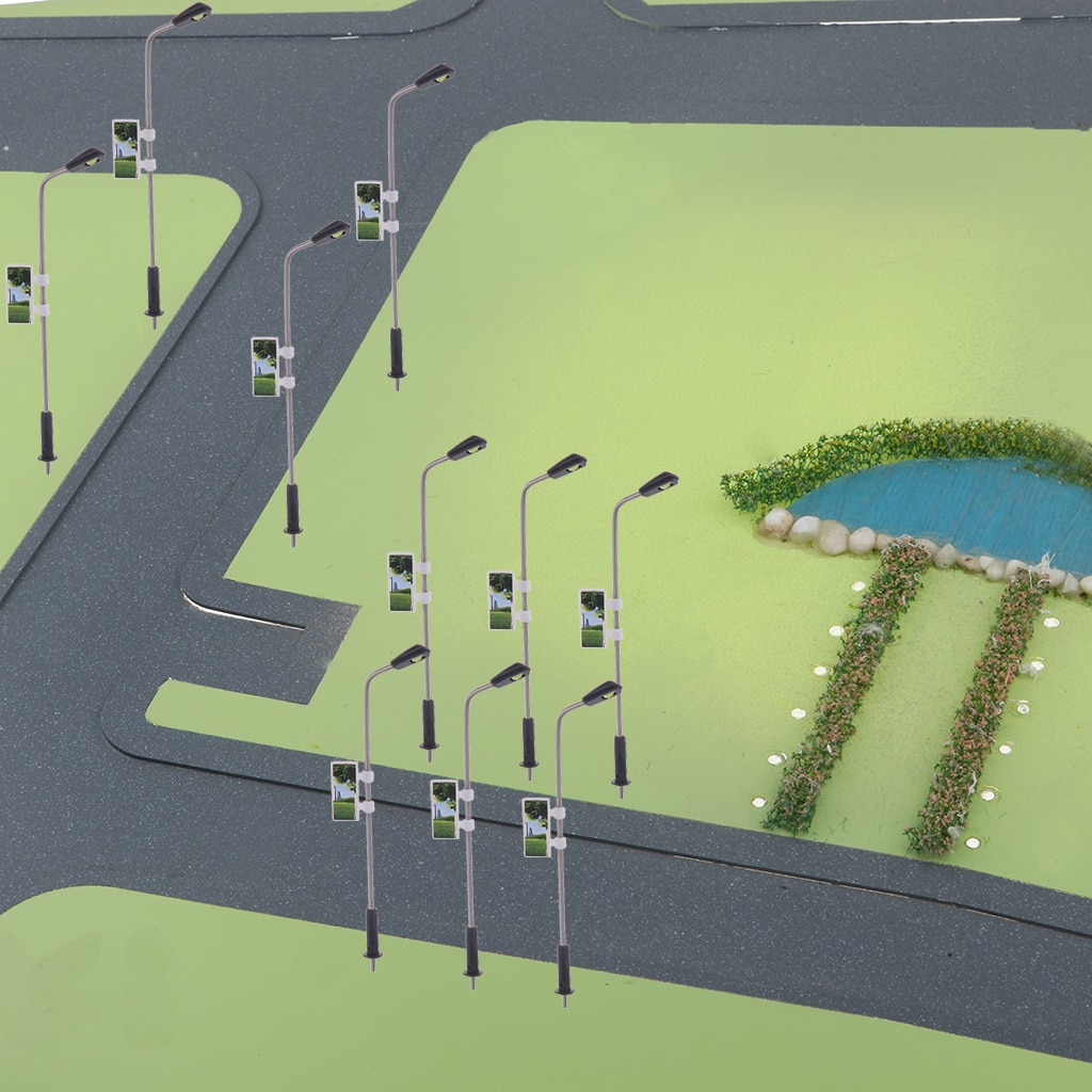 20pcs Mini Model Railway Train Lamp Post LED Street Lights HO Scale 1:150