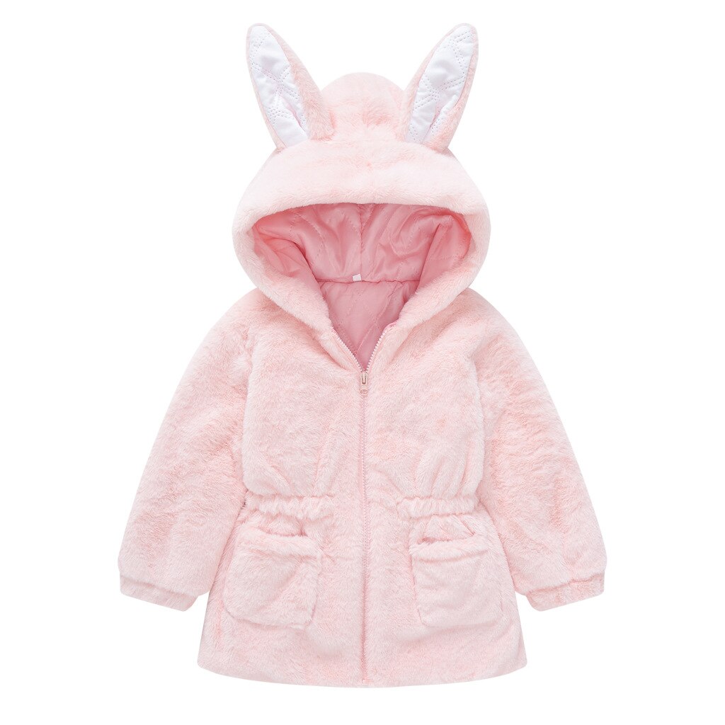 bébé filles fausse fourrure Long manteau hiver épaissir mignon à capuche solide vestes pardessus vêtements d'extérieur pour enfant vêtements: Pink / 3T