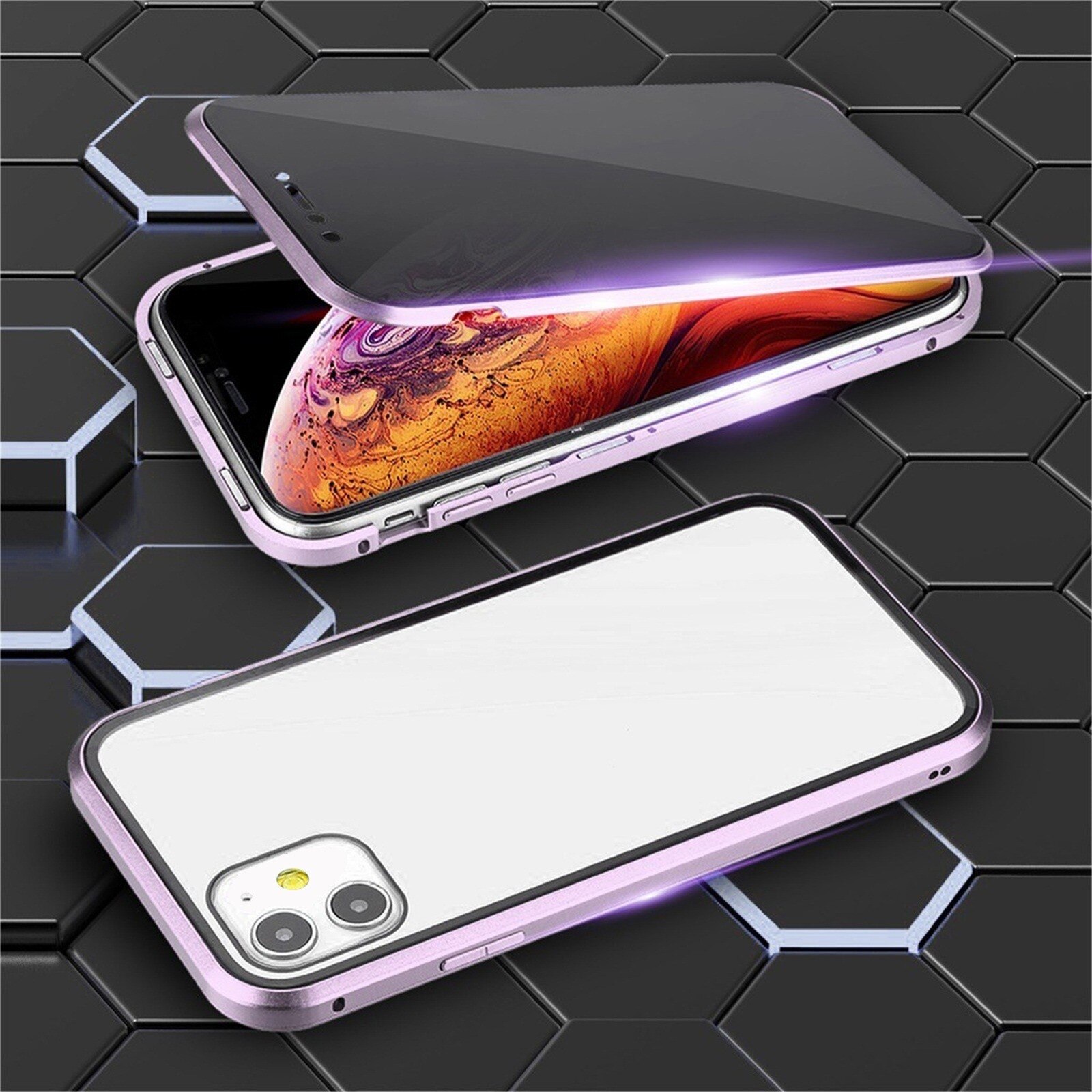 Iphone Case Telefoon Bescherming Anti-Fall 360 ° Magnetische Adsorptie Anti-Zie Privacy Dubbele Case Cover Voor Iphone 12 Mini: PP