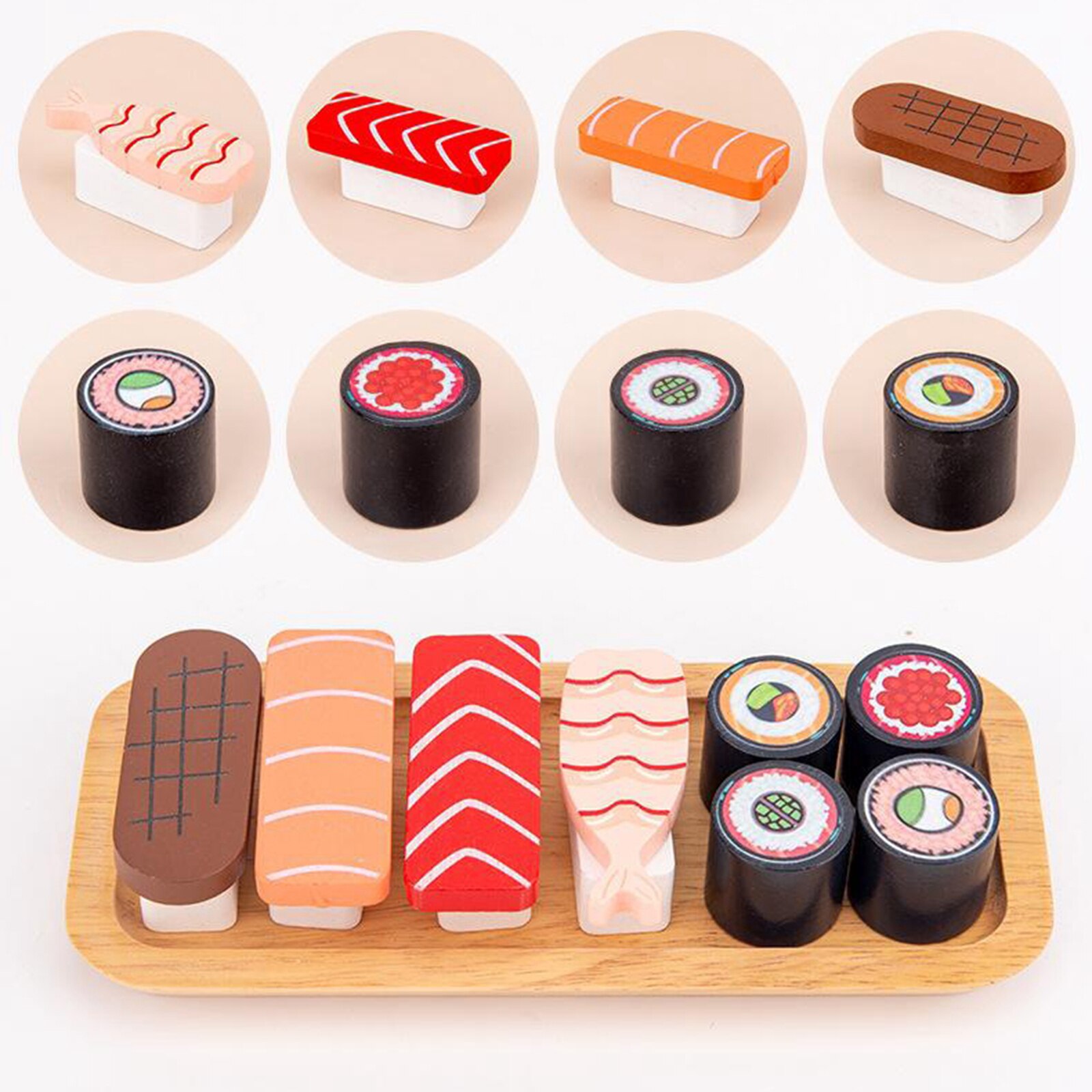 Wood Play Food Toys Mixed Sushi Set Eco-friendly Material Play Role Enjoyable