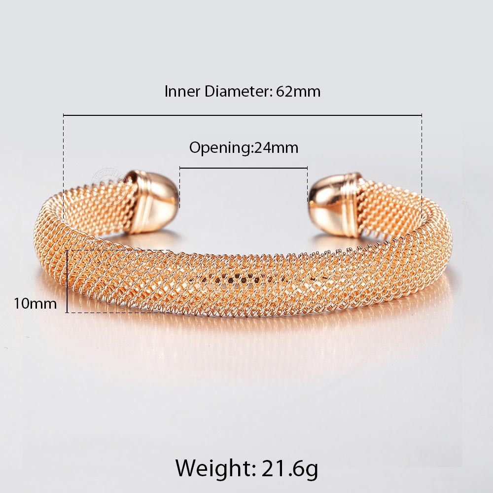 Men Women's 10mm Opening Big 585 Rose Gold Cuff Bangle Bracelet Braided Link Wristband for Mother Jewelry CB53
