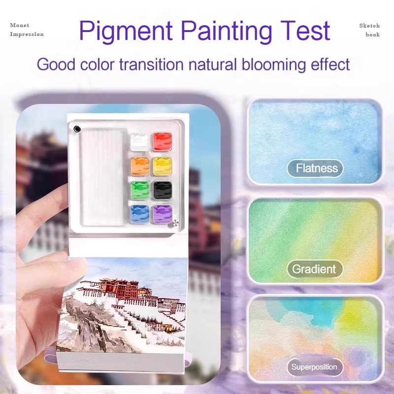 Juego de acuarelas de viaje portátil, cuaderno de bocetos con bandeja de pintura, Mini caja de pintura de 50 hojas, paleta de pintura de acuarela para artista, suministros de arte