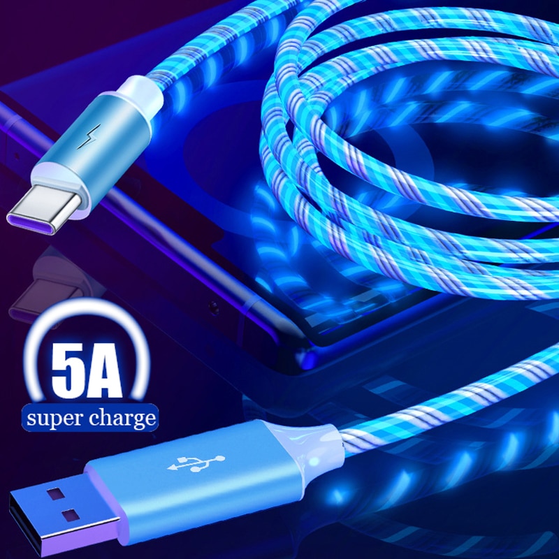 5A Bunte fließende LED Glow USB Ladegerät Typ C Kabel für Android Micro USB Ladekabel für iPhone X für samsung s9 Ladung