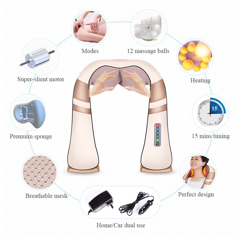 Multifunctionele Elektrische 16 Massage Bal 3D Diepe Kneden Warmte Shiatsu Nek Draagbare Full Body Massage Thuis &amp; Auto Apparaat