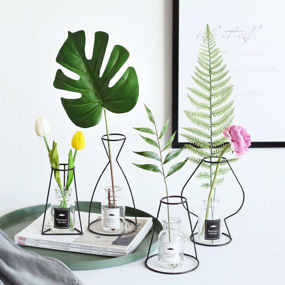Kunst jernvase hjem dekorative metalplanter blomsterreoler jernlinje vaser abstrakte ornamenter