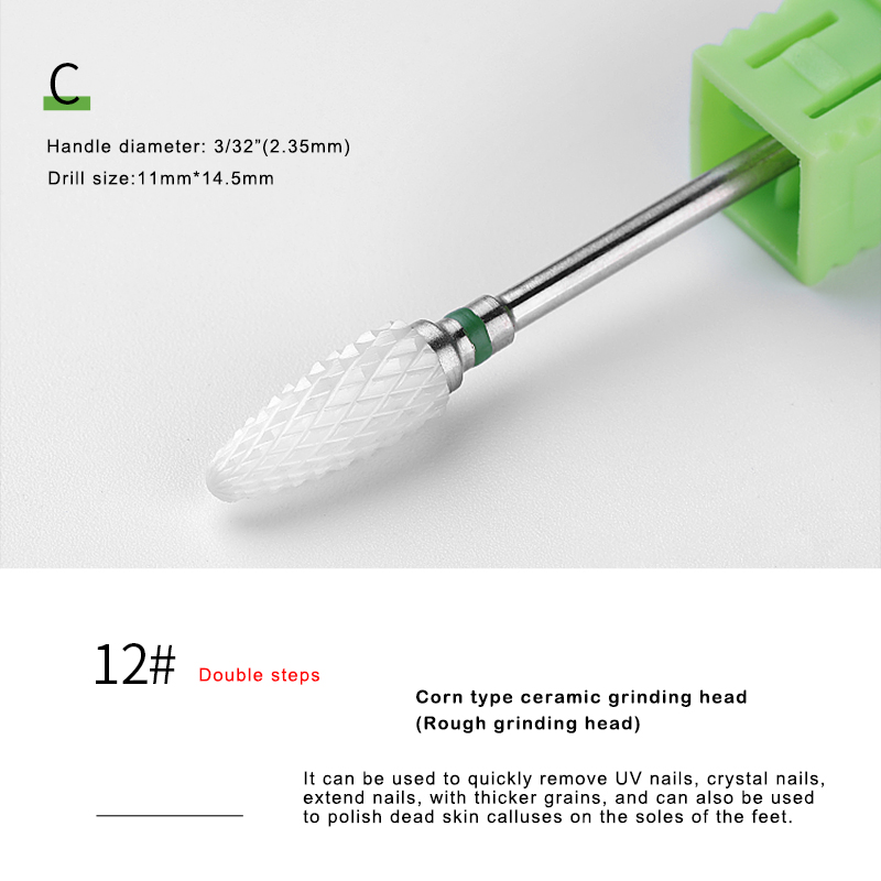 Broca limpiadora de uñas de cerámica blanca, taladro de uñas (arena: mediana), 3/32 ", tamaño de vástago, para limpieza de cutículas, seguridad: 12