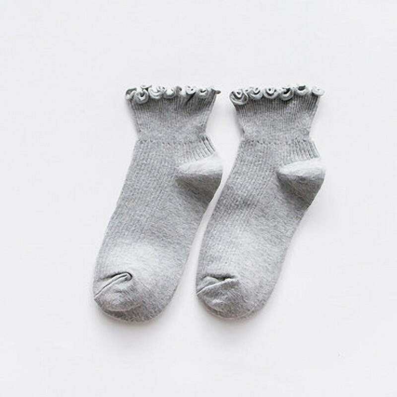 Bonne saine femmes chaussettes mignon couleur unie cheville haute décontracté respirant chaussettes: Gray