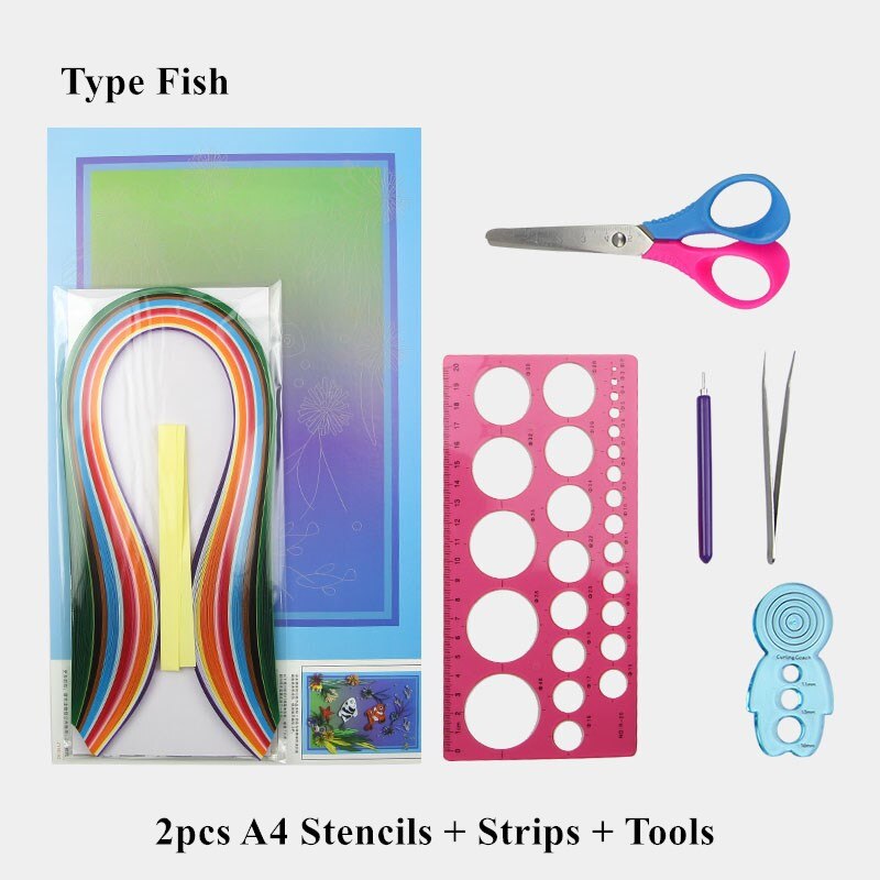 A4 Stencil Quilling Paper Art Paper Filigree Pattern Quilling Paper Template Origami Template Wall Art: Type Fish Set