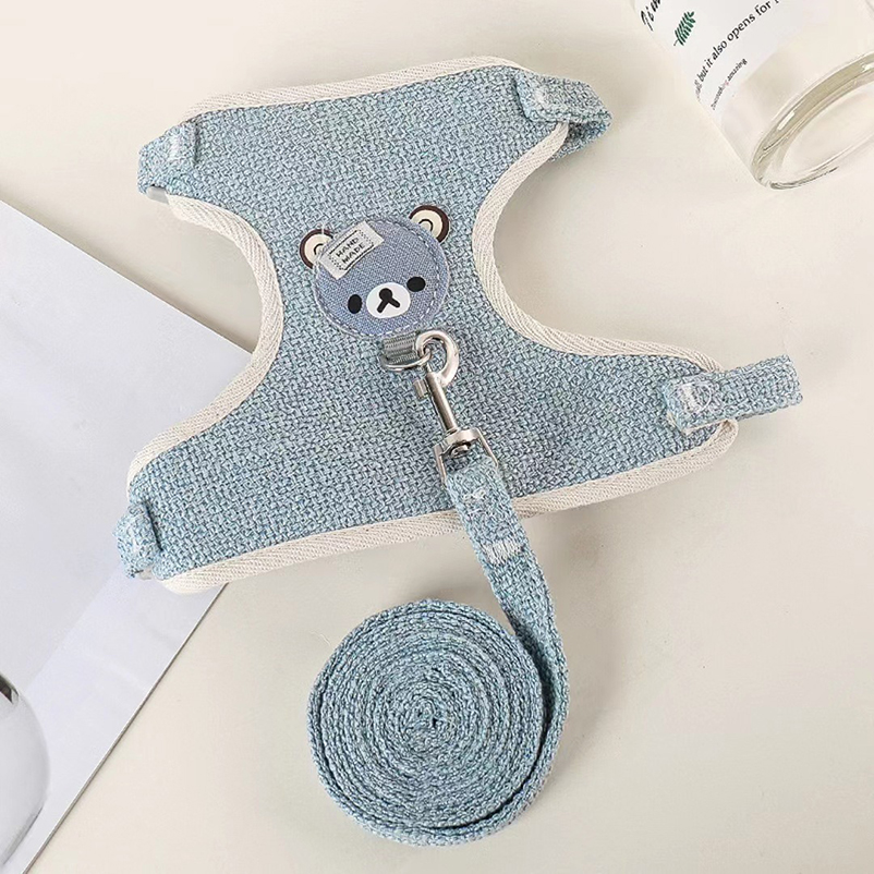 Correa para perro Winnie the Pooh, arnés para gato, perro que camina, perro pequeño, chaleco de peluche, arnés estilo, suministros para mascotas: L / Azul marino