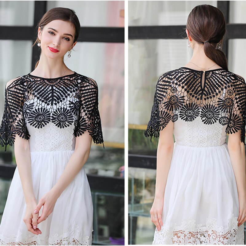 Veste en dentelle blanche et noire pour femme, tenue de mariée élégante, châle de soirée
