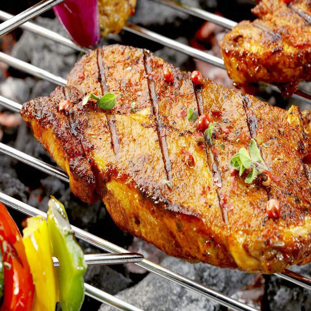 Non-stick rostfritt stål grilltillbehör kyckling anka hållare grillställ grillställ stek revben dubbel lager galler grillspett bakplåt