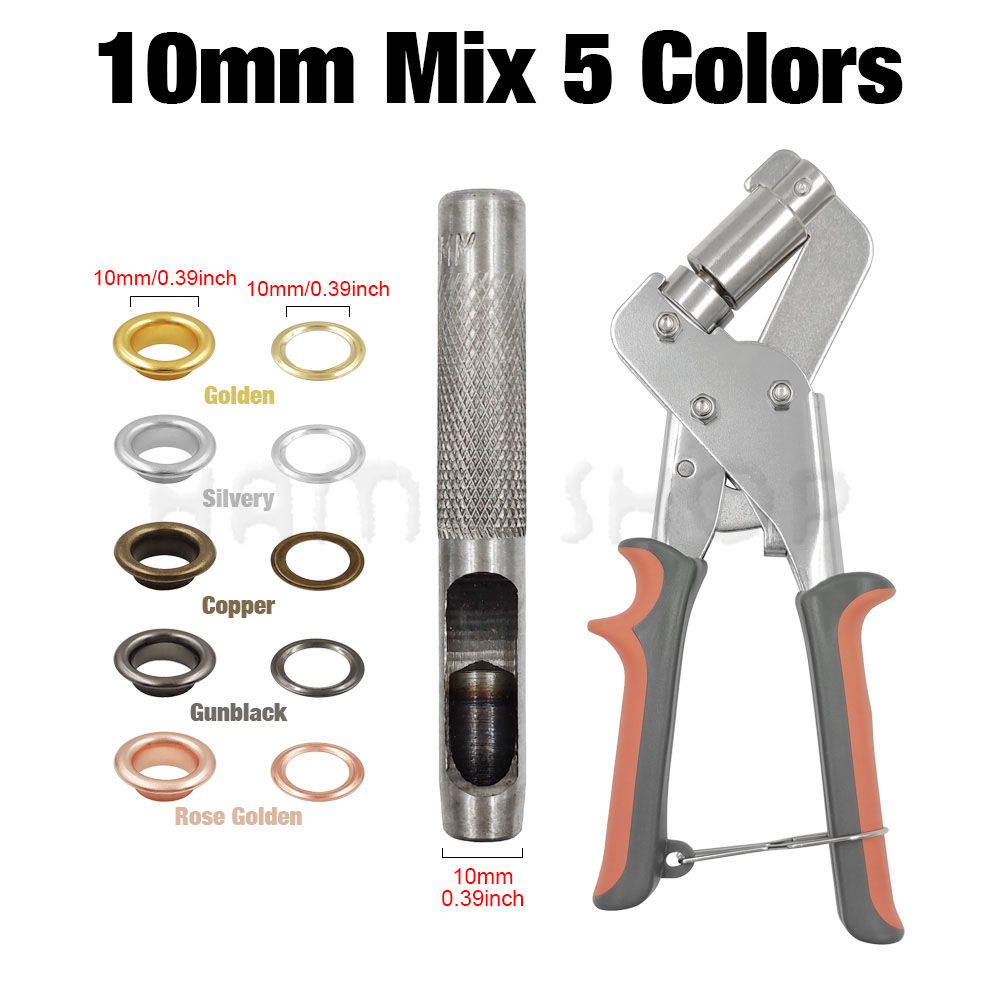 Eyelet Grommet Tool Kit Handheld Install Pliers Portable Grommet Hand Press With 100 Set Of Grommets For Leather Canvas Clothing: DULL