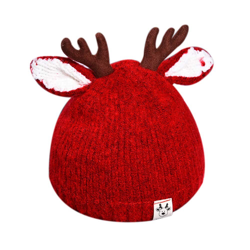 Gorro de lana suave y cálido para bebé, Navidad, Reno, niños, Otoño, sombrero tejido al Crochet para niñas, niños, gorros de de Navidad: Rojo
