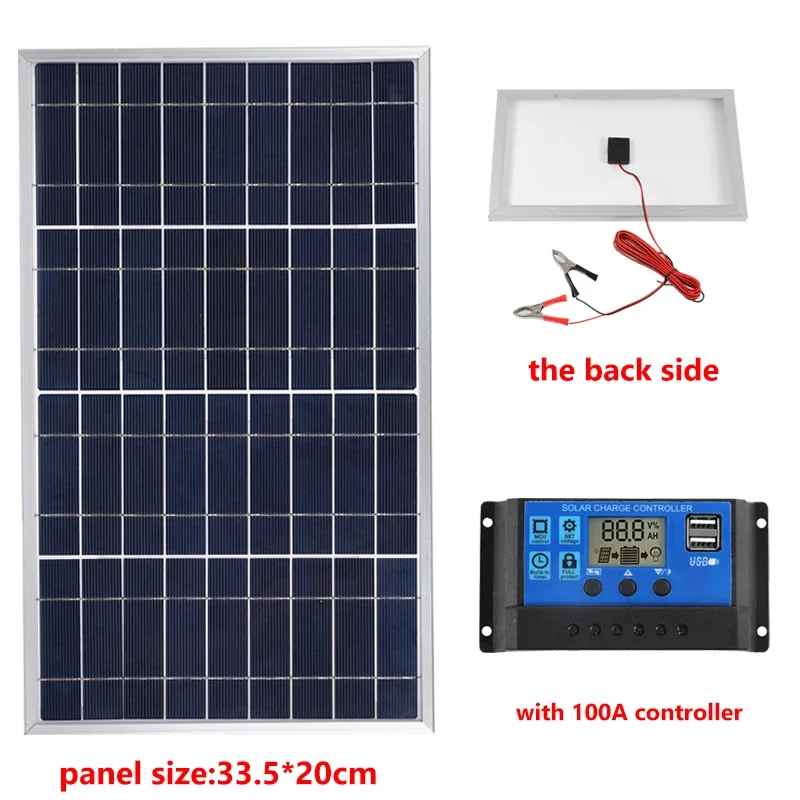 Kit completo de painel solar 300W / 600W 12V policristalino USB Power portátil ao ar livre recarregável gerador solar de célula solar: 透明色