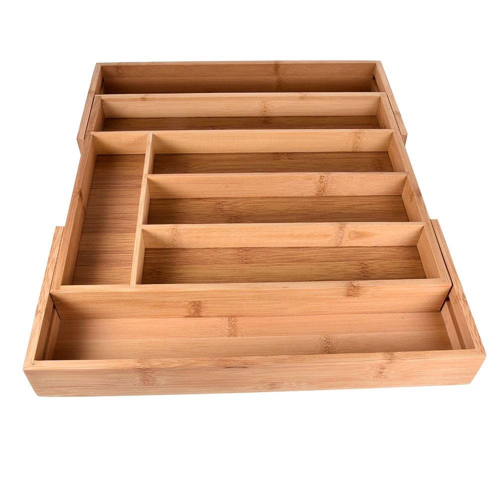 Adjustable Bamboo Drawer Kitchen Tableware Cutlery Storage Tray Box With 7 Compartments Daily Necessities Organizer Divider