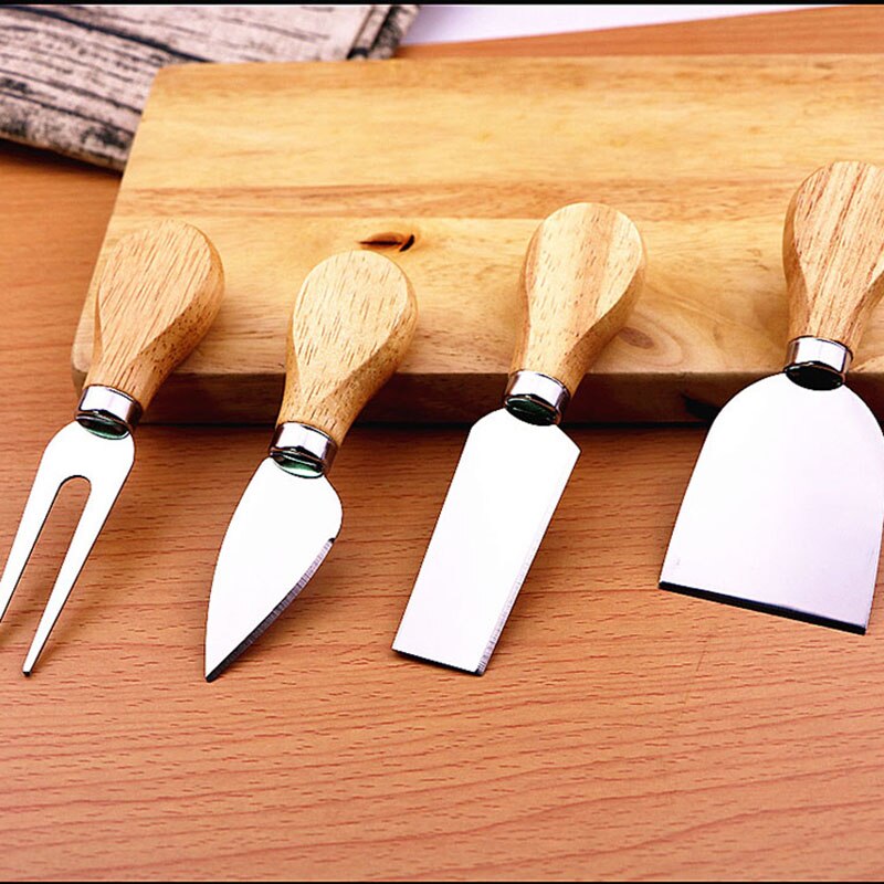 4 st/set trähandtagsset bardset ek bambu ostskärare kniv skärningssats kök ostskärare användbara matlagningsverktyg
