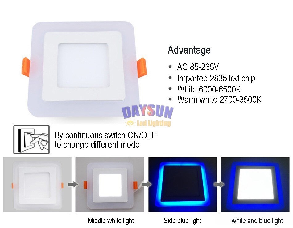 Superbright led plafondlamp ultrabright down lamp verzonken led panel lamp ac85-265 v 3 modellen dual kleur acryl ronde/vierkante