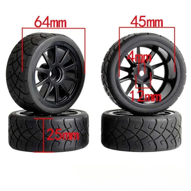 4 stuks RC auto rubberen banden en wielen velgen 12 mm zeskantnaaf voor WLtoys 144001 & 1/18 1/10 1/16 schaal autoband upgrade-onderdelen