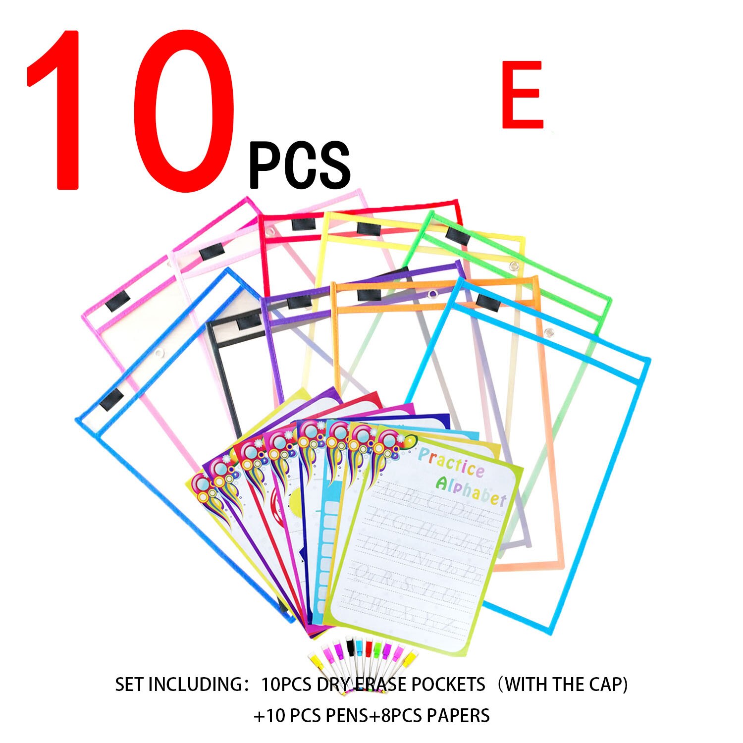 HD PVC Transparent Reusable Erasable File Bag Dry Erase Pockets With Pen Wipe Drawing Whiteboard Markers For Teaching Childen: 8