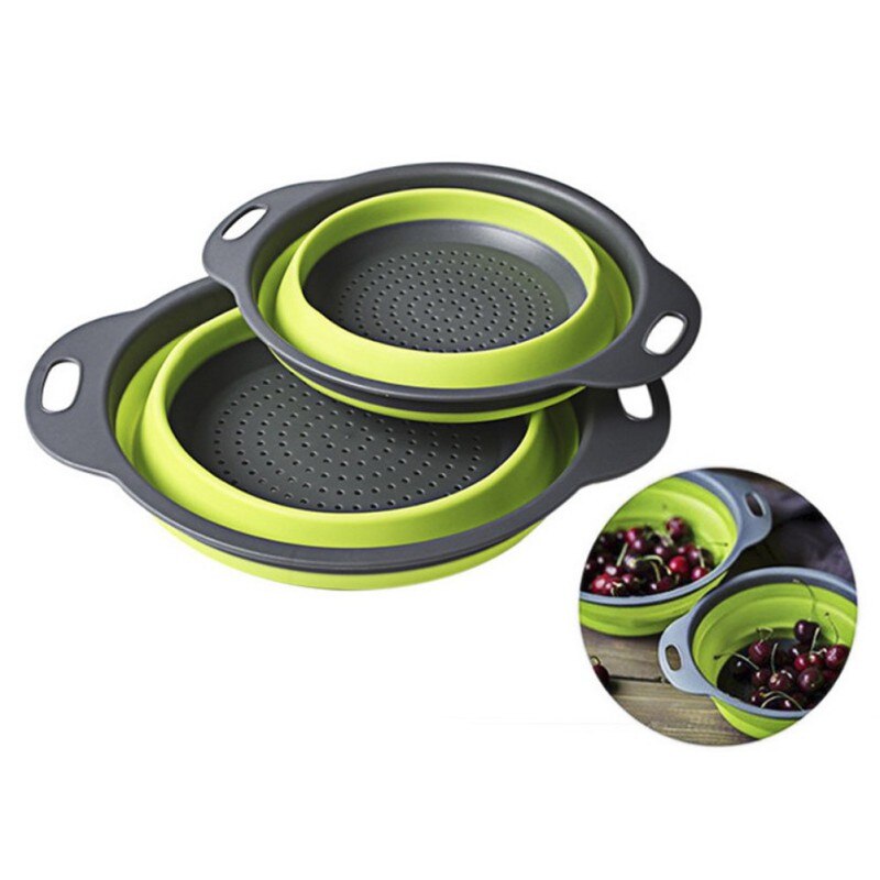 Norbi Filtered Basket Fruit Vegetable Retractable Silicone Drain Wash Basket Kitchen Storage Tools 2Pcs Round Folding: B