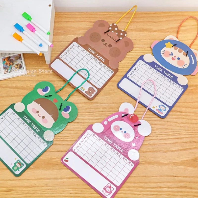 Planche à dessin effaçable double face avec stylo pour enfants, carton de dessin animé, essuie-glace sec, tableau blanc animal