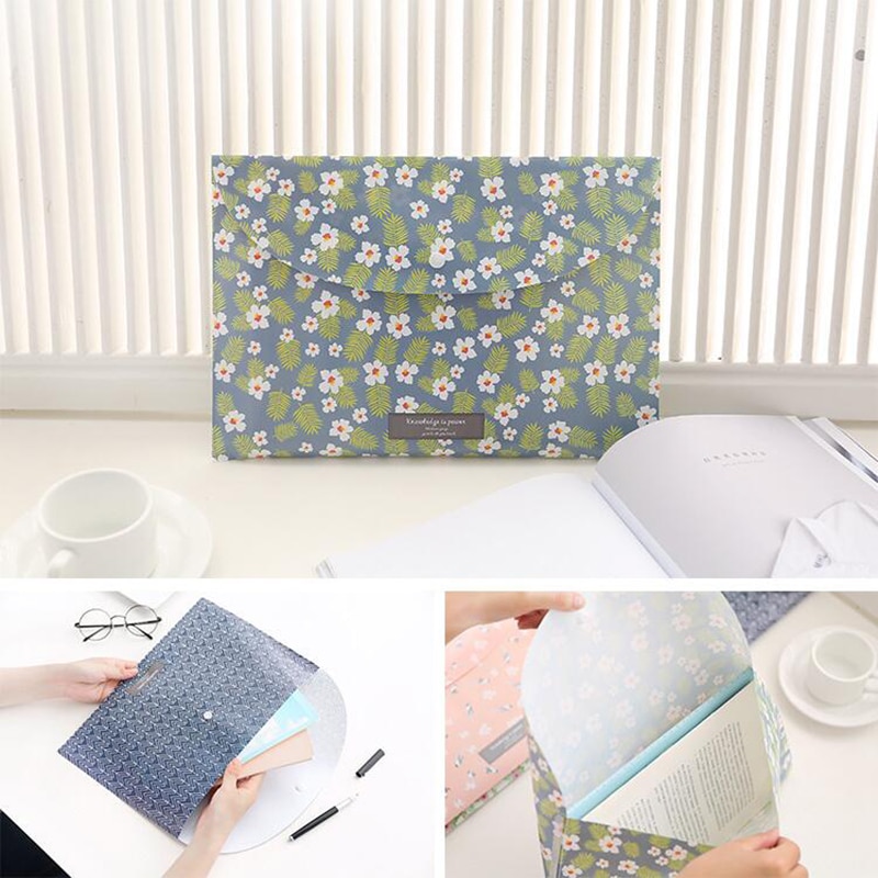 Durable Briefcase Folder Snap Flower File Bag Paper A4 School Stationery Shop Office Supplies 1 Piece