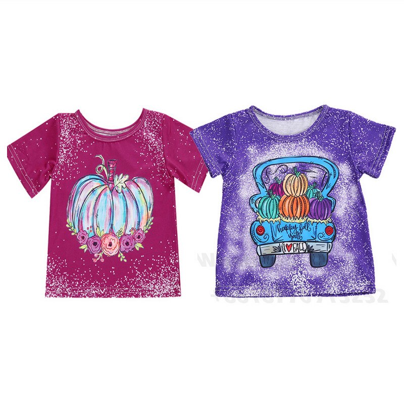 Halloween 2-6Years Kids Baby Meisjes Jongens T Shirts Tie-Dye Print Katoen O-Hals Korte Mouwen T-shirt Pompoen Afdrukken t-shirts