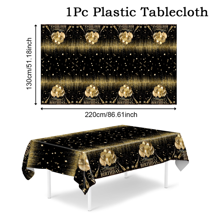 220x130cm Black Gold Rose Gold Disposable Tablecloth Birthday Party Decor for Men Women Years Old Table Cover Party Supplies: WHITE