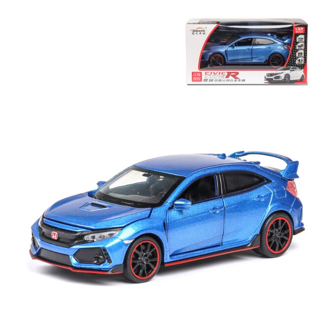 Toy 1:32 HONDA CIVIC TYPE-R Diecasts &amp; Vehicles Metal Car Model Sound Light Toys For Children Christmas Collection: Blue With Box