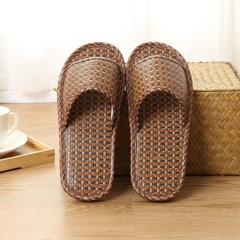 Zapatos de bambú hechos a mano para hombre y mujer, sandalias de paja, chanclas de interior cómodas