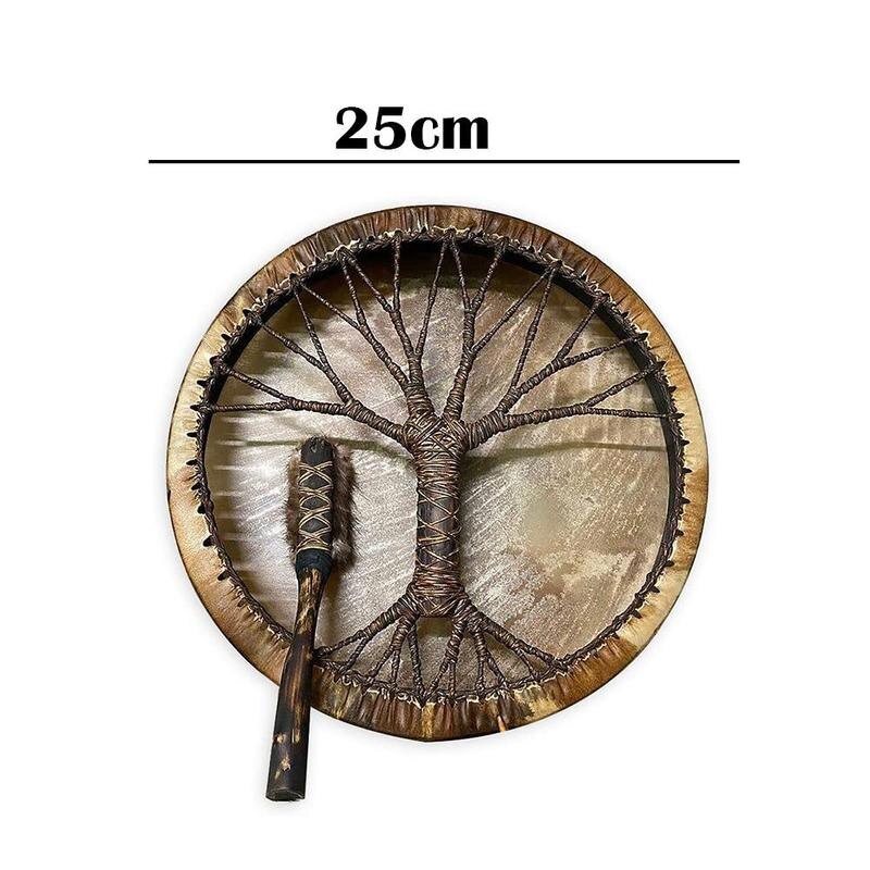 Tambor xamã, árvore da vida design de decoração, tambor xamânico artesanal, símbolo da música espírito tambor siberiano, couro + madeira