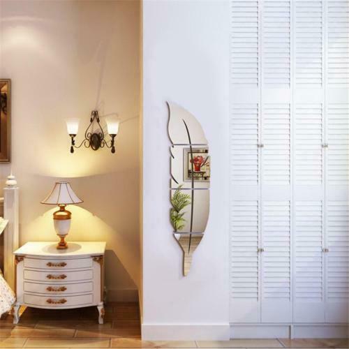 Wall sticking feathers DIY 3D Feather Wall Sticker Acrylic Modern Mirror Decal Leaf Home Decor