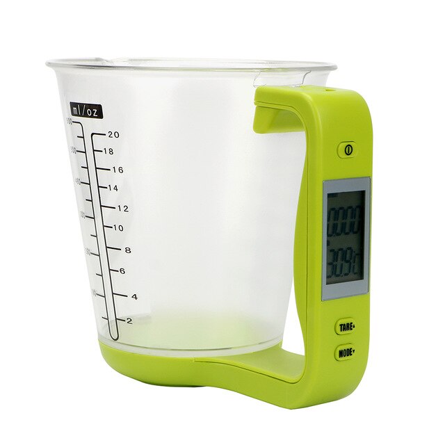 LCD display electronic measuring cup kitchen scale electronic beaker host weighing temperature measuring cup: Green